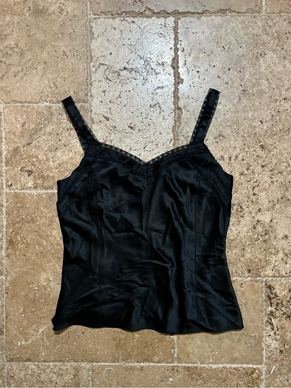 Ann Taylor Black Satin Look Lace Trim Camisole Size 4 - Picture 3 of 6